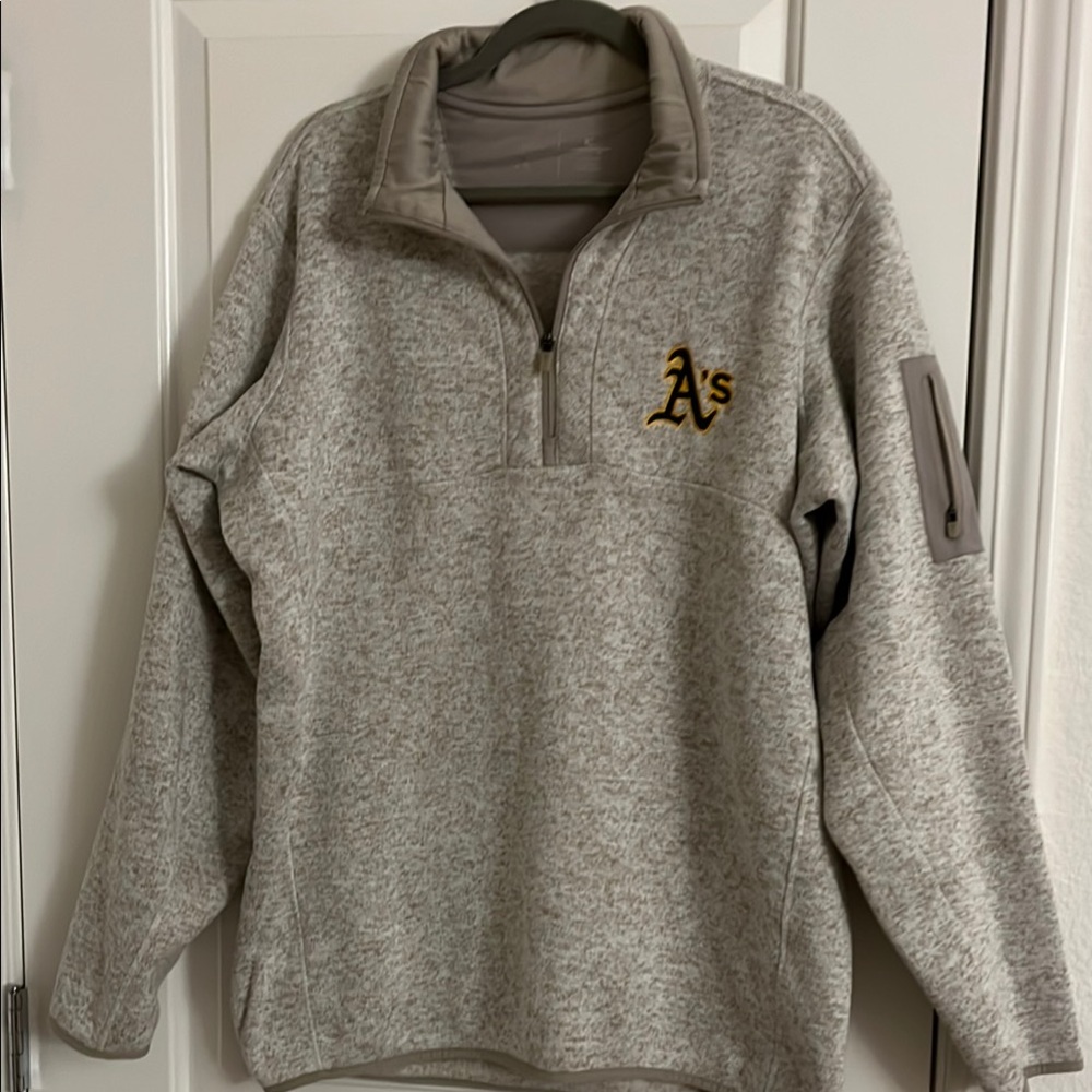 Antigua Gray Zip Up Fleece Lined sweatshirt with Oakland Athletics Logo
